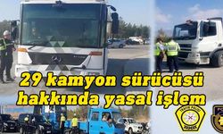 Trafik denetimlerinde kamyon araçların trafiğe çıkış saati de denetlendi